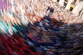 Human Towers In Barcelona During La Mercè, The City's Popular Festival.