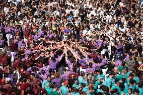 Human Towers In Barcelona During La Mercè, The City's Popular Festival.