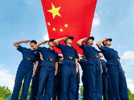 Firefighters And National Flag Photo Activity