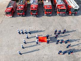 Firefighters And National Flag Photo Activity