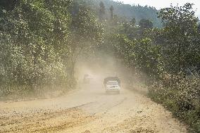 Passengers Suffer From Dust Pollution While Traveling On Prithvi Highway In Dhading.