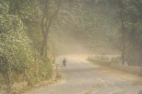 Passengers Suffer From Dust Pollution While Traveling On Prithvi Highway In Dhading.