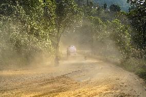 Passengers Suffer From Dust Pollution While Traveling On Prithvi Highway In Dhading.