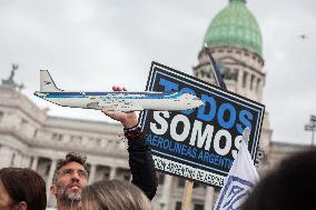 Aeronavigators Protest At Congress Against The Privatization Of Aerolíneas Argentinas.