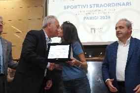 GIOCHI OLIMPICI - Olimpiadi Parigi 2024 - Commemorative plaques delivered to athletes from Emilia Romagna for participation in t