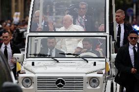 Pope Francis Greets The Crowd In The Papamobile - Luxembourg