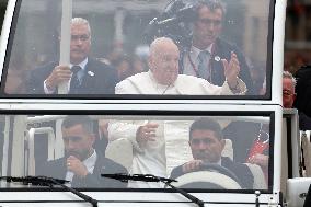 Pope Francis Greets The Crowd In The Papamobile - Luxembourg