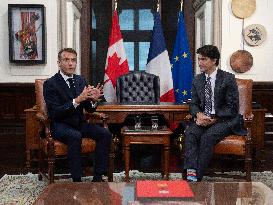 PM Trudeau Meets President Macron - Ottawa