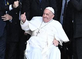 Pope Francis Leaves The Notre-Dame Cathedral - Luxembourg