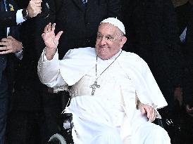 Pope Francis Leaves The Notre-Dame Cathedral - Luxembourg