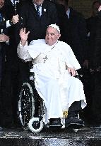 Pope Francis Leaves The Notre-Dame Cathedral - Luxembourg