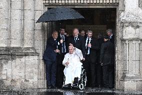 Pope Francis Leaves The Notre-Dame Cathedral - Luxembourg