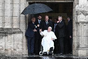 Pope Francis Leaves The Notre-Dame Cathedral - Luxembourg