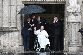 Pope Francis Leaves The Notre-Dame Cathedral - Luxembourg