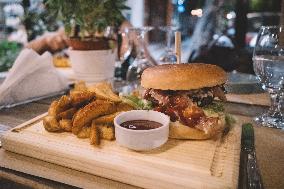 A Burger With French Fries