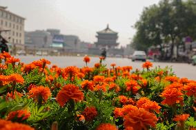 Xi 'an Bell Tower Decorated With National Flags