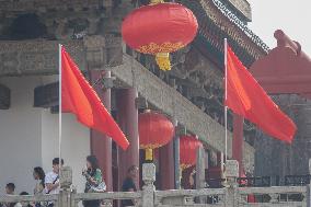 Xi 'an Bell Tower Decorated With National Flags