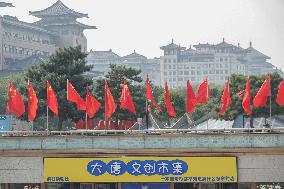 Xi 'an Bell Tower Decorated With National Flags