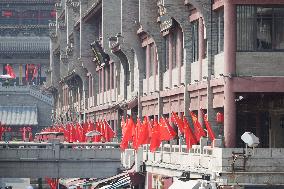 Xi 'an Bell Tower Decorated With National Flags