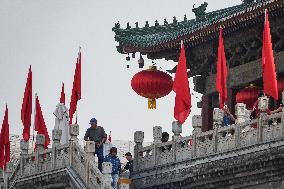 Xi 'an Bell Tower Decorated With National Flags