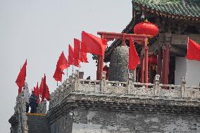 Xi 'an Bell Tower Decorated With National Flags