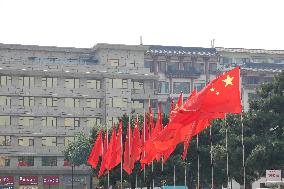 Xi 'an Bell Tower Decorated With National Flags