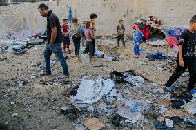 Deir al-Balah Tent Camp Hit By Israeli Strike - Gaza