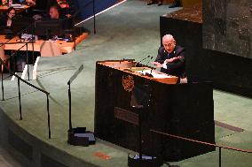 Benjamin Netanyahu At United Nations General Assembly 2024 In Manhattan New York City