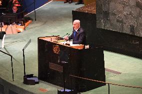 Benjamin Netanyahu At United Nations General Assembly 2024 In Manhattan New York City