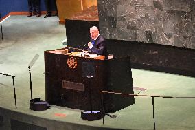 Benjamin Netanyahu At United Nations General Assembly 2024 In Manhattan New York City