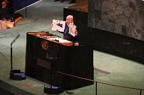 Benjamin Netanyahu At United Nations General Assembly 2024 In Manhattan New York City