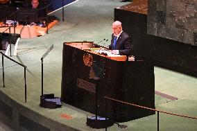 Benjamin Netanyahu At United Nations General Assembly 2024 In Manhattan New York City