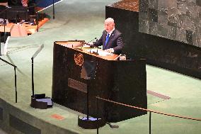 Benjamin Netanyahu At United Nations General Assembly 2024 In Manhattan New York City