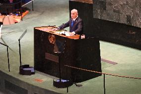 Benjamin Netanyahu At United Nations General Assembly 2024 In Manhattan New York City