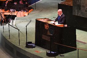 Benjamin Netanyahu At United Nations General Assembly 2024 In Manhattan New York City