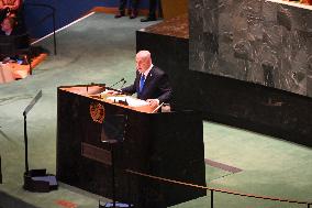 Benjamin Netanyahu At United Nations General Assembly 2024 In Manhattan New York City