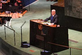 Benjamin Netanyahu At United Nations General Assembly 2024 In Manhattan New York City