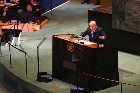 Benjamin Netanyahu At United Nations General Assembly 2024 In Manhattan New York City