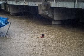 Bagmati River Flooding In Kathmandu, Nepal.