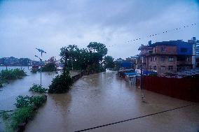 Bagmati River Flooding In Kathmandu, Nepal.