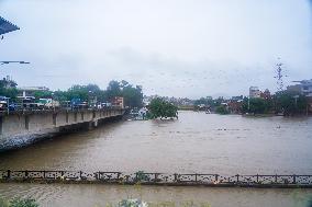 Bagmati River Flooding In Kathmandu, Nepal.