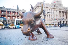 Golden Bull Sculpture in Shanghai