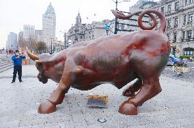 Golden Bull Sculpture in Shanghai