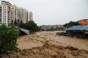 Flooded neighborhood in Lalitpur