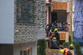 Flooded neighborhood in Lalitpur