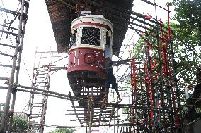 Heritage Tram Model Pandal In West Bengal, Kolkata, India - 28 Sep 2024