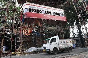 Heritage Tram Model Pandal In West Bengal, Kolkata, India - 28 Sep 2024