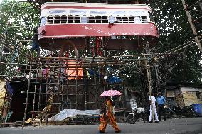 Heritage Tram Model Pandal In West Bengal, Kolkata, India - 28 Sep 2024