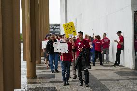 Musicians From The National Symphony Orchestra March A Picket Line At The Kennedy Center In Washington D.C. On September 27, 202