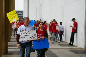 Musicians From The National Symphony Orchestra March A Picket Line At The Kennedy Center In Washington D.C. On September 27, 202